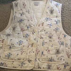 Brixton Quilted Floral Vest in Cream with Blue and Pink Flowers